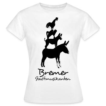 Denkmal: Bremer Stadtmusikanten vor dem Rathaus - Frauen T-Shirt - Weiß - Vorne - AI Model Female 172 dark (172cm)