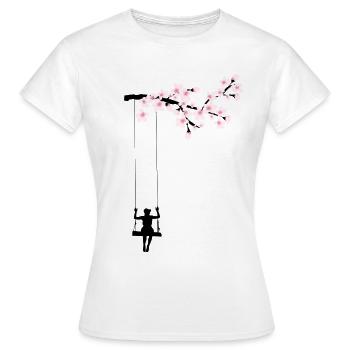 Femme balançoire sur un cerisier en fleurs - T-shirt Femme - blanc - Devant - AI Model Female 172 dark (172cm)