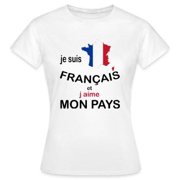 JE SUIS FRANCAIS ET J AIME MON PAYS FOND BLANC - T-shirt Femme - blanc - Devant - AI Model Female 172 dark (172cm)