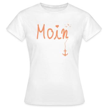 Moin Begruessung Moin mit Moewe in Orange - Frauen T-Shirt - Weiß - Vorne - AI Model Female 172 dark (172cm)