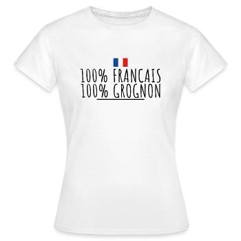 100% français 100% grognon - T-shirt Femme - blanc - Devant - AI Model Female 172 dark (172cm)