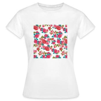 Roses en fond blanc rose et rose - T-shirt Femme - blanc - Devant - AI Model Female 172 dark (172cm)