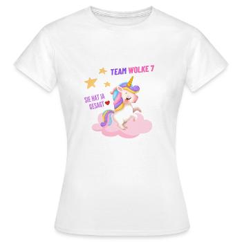 Funny Art - Einhorn auf Wolke Junggesellenabschied - Frauen T-Shirt - Weiß - Vorne - AI Model Female 172 dark (172cm)