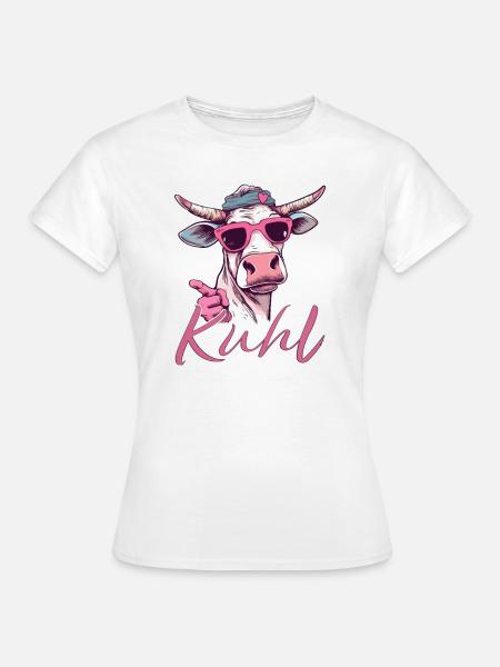 kuhl - coole Kuh in Pink - Vintage Style - Frauen T-Shirt - Weiß