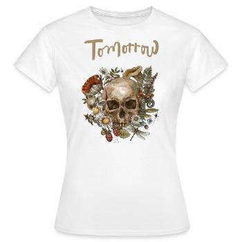 Skull Flowers Graphic Art T-shirt Design - Women's T-Shirt - white - Front - AI Model Female 172 dark (172cm)