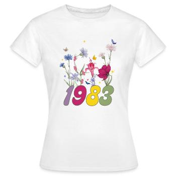 Geburtsjahr 1983 Wildblumen - Frauen T-Shirt - Weiß - Vorne - AI Model Female 172 dark (172cm)
