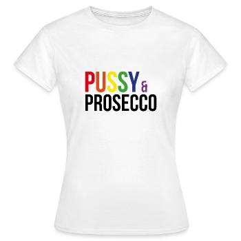 Pussy & Prosecco Regenbogen Homosexuell Lesben Pride - Frauen T-Shirt - Weiß - Vorne - AI Model Female 172 dark (172cm)