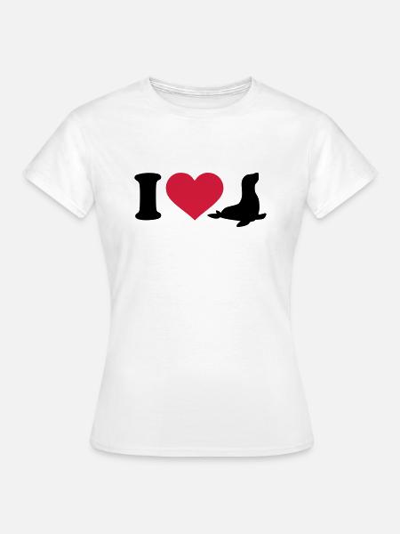 I love Zeehond - Dame-T-shirt - hvid