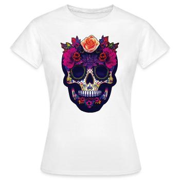 Sugar Skull Mask, Day of the Dead with Flowers - Women's T-Shirt - white - Front - AI Model Female 172 dark (172cm)