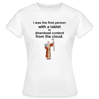 Moses first person with tablet download from cloud - Frauen T-Shirt - Weiß - Vorne - AI Model Female 172 dark (172cm)