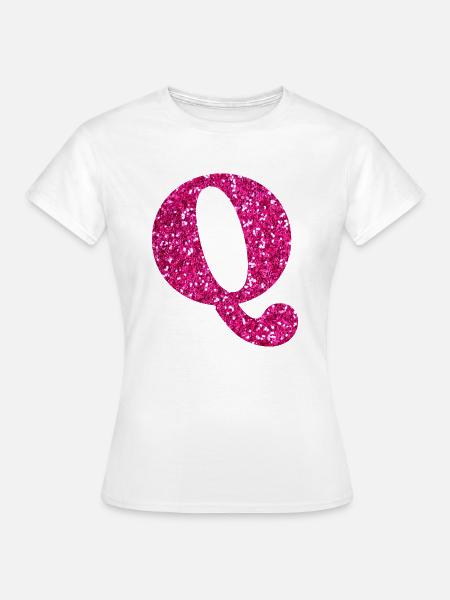 Buchstabe q rosa Glitzer - Frauen T-Shirt - Weiß