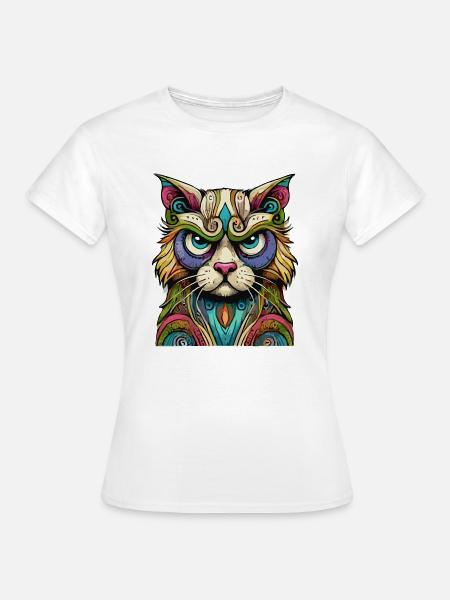 Bunter Katzenblick – Mystische Kunst - Frauen T-Shirt - Weiß