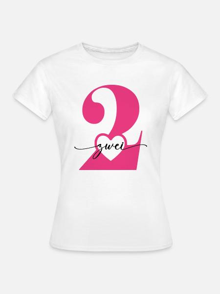 Ziffer Zwei 2 mit Herz - Frauen T-Shirt - Weiß