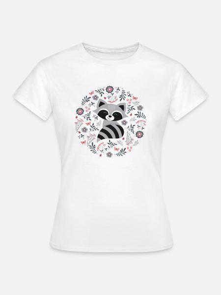 Waschbär mit Blumen - Frauen T-Shirt - Weiß