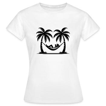 Plage, vacances et palmiers hamac au bord de la mer - T-shirt Femme - blanc - Devant - AI Model Female 172 dark (172cm)