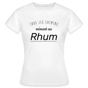 Tous les chemins mènent au rhum. Humour apéro - T-shirt Femme - blanc - Devant - AI Model Female 172 dark (172cm)