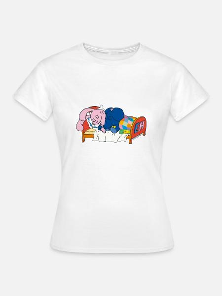 Elefant und Hase schlafen im Bett - Frauen T-Shirt - Weiß