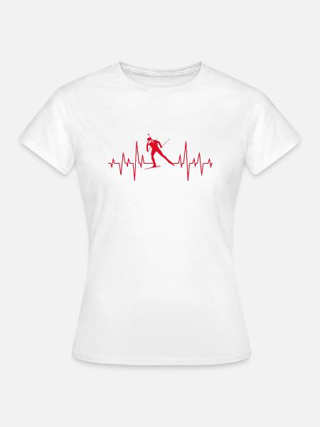 Biathlon Wintersport Herzschlag EKG Pulsschlag - Frauen T-Shirt - Weiß