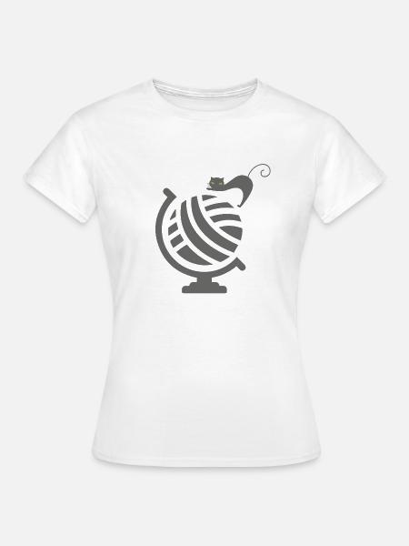 Cute Cat on Globe - Frauen T-Shirt - Weiß