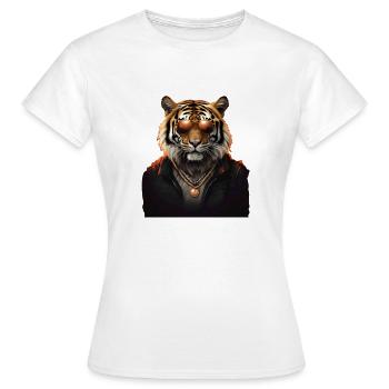 Tigre cool avec lunettes de soleil et collier - T-shirt Femme - blanc - Devant - AI Model Female 172 dark (172cm)
