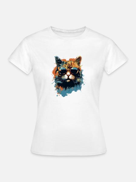 Katze mit Sonnenbrille - Frauen T-Shirt - Weiß