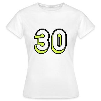 30 YEARS. 30TH ANNIVERSARY. BIRTHDAY 30 YEARS. 30 - Women's T-Shirt - white - Front - AI Model Female 172 dark (172cm)