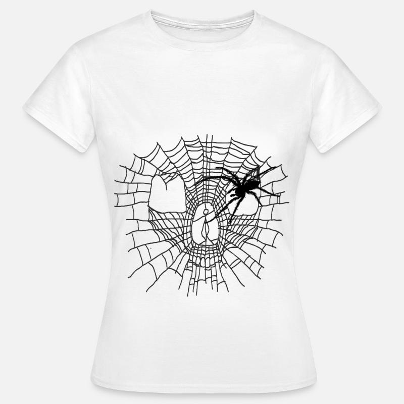 Halloween Spinngewebe in Skull-Form mit Spinne - Frauen T-Shirt - Weiß