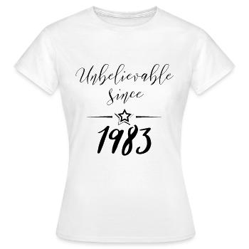 1983 tshirts and gifts unbelievable since 1983 - Women's T-Shirt - white - Front - AI Model Female 172 dark (172cm)