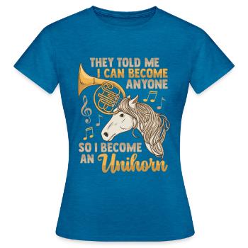French Horn Unicorn - Women's T-Shirt - antique blue sapphire heather - Front - AI Model Female 172 dark (172cm)