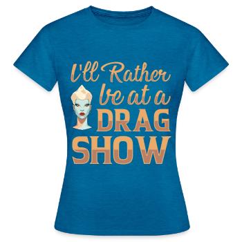 LGBTQ Off-duty Drag Queen Pride - T-shirt Femme - bleu saphir antique chiné - Devant - AI Model Female 172 dark (172cm)