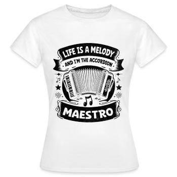 Das Leben ist eine Melodie und ich bin der Akkordeon-Maestro Acc - Frauen T-Shirt - Weiß - Vorne - AI Model Female 172 dark (172cm)