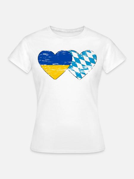 Ukraine Bayern Flagge Herz used - Frauen T-Shirt - Weiß