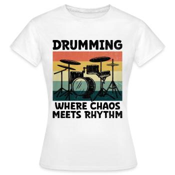 Tambour là où le chaos rencontre le rythme Tambour Batteur - T-shirt Femme - blanc - Devant - AI Model Female 172 dark (172cm)