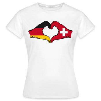 Deutschland Schweiz Flagge Hände Herzform - Frauen T-Shirt - Weiß - Vorne - AI Model Female 172 dark (172cm)