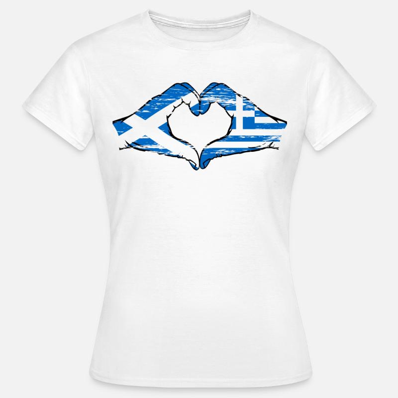 Mains de drapeau de l’Écosse Grèce en forme de coeur utilisé - T-shirt Femme - blanc