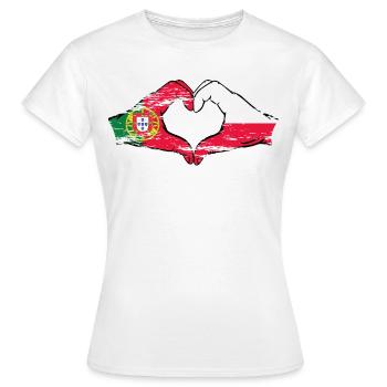 Portugal Pologne Drapeau Coeur Forme Utilisé - T-shirt Femme - blanc - Devant - AI Model Female 172 dark (172cm)