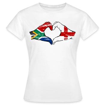 Afrique du Sud Angleterre drapeau mains forme de coeur utilisé - T-shirt Femme - blanc - Devant - AI Model Female 172 dark (172cm)
