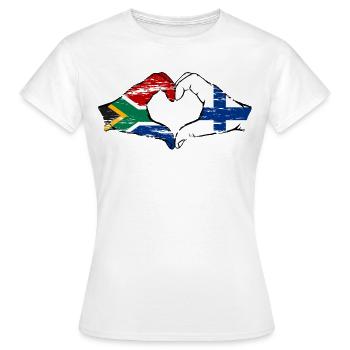 Afrique du Sud Finlande Drapeau Mains Coeur Forme Utilisé - T-shirt Femme - blanc - Devant - AI Model Female 172 dark (172cm)