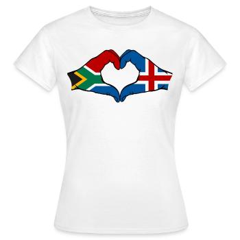 Afrique du Sud Islande Drapeau Mains Coeur Forme - T-shirt Femme - blanc - Devant - AI Model Female 172 dark (172cm)