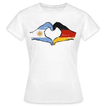 Argentinien Deutschland Flagge Hände Herzform used - Frauen T-Shirt - Weiß - Vorne - AI Model Female 172 dark (172cm)