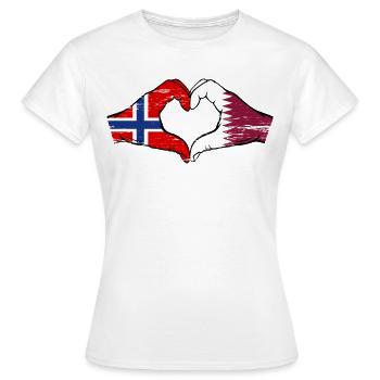 Norway Qatar flag hands heart shape used - Women's T-Shirt - white - Front - AI Model Female 172 dark (172cm)