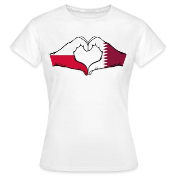 Poland Qatar Flag Hands Heart Shape - Women's T-Shirt - white - Front - AI Model Female 172 dark (172cm)