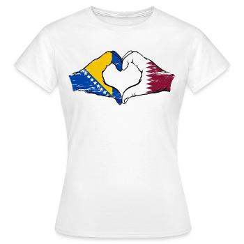 Bosnia Qatar flag hands heart shape used - Women's T-Shirt - white - Front - AI Model Female 172 dark (172cm)