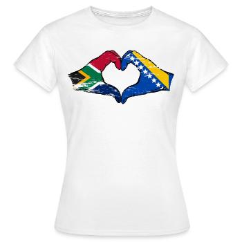 Afrique du Sud Drapeau Bosnie mains forme de coeur utilisé - T-shirt Femme - blanc - Devant - AI Model Female 172 dark (172cm)