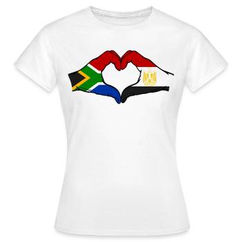 Afrique du Sud Égypte Drapeau Mains Coeur Forme - T-shirt Femme - blanc - Devant - AI Model Female 172 dark (172cm)