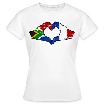 Afrique du Sud France Drapeau Mains Coeur Forme Utilisé - T-shirt Femme - blanc - Devant - AI Model Female 172 dark (172cm)