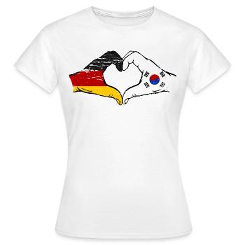 Allemagne Corée du Sud Drapeau Mains Coeur Forme Utilisé - T-shirt Femme - blanc - Devant - AI Model Female 172 dark (172cm)