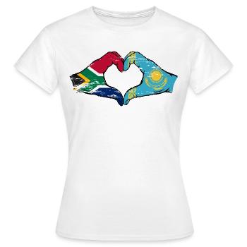 Afrique du Sud Kazakhstan drapeau mains forme de coeur utilisé - T-shirt Femme - blanc - Devant - AI Model Female 172 dark (172cm)