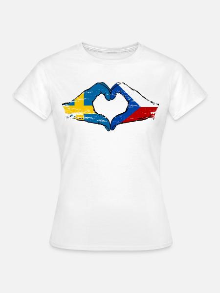 Schweden Tschechien Flagge Hände Herzform used - Frauen T-Shirt - Weiß
