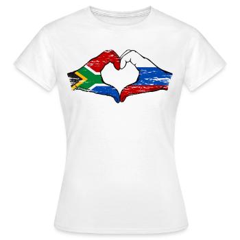 Afrique du Sud Russie Drapeau Mains Coeur Forme Utilisé - T-shirt Femme - blanc - Devant - AI Model Female 172 dark (172cm)